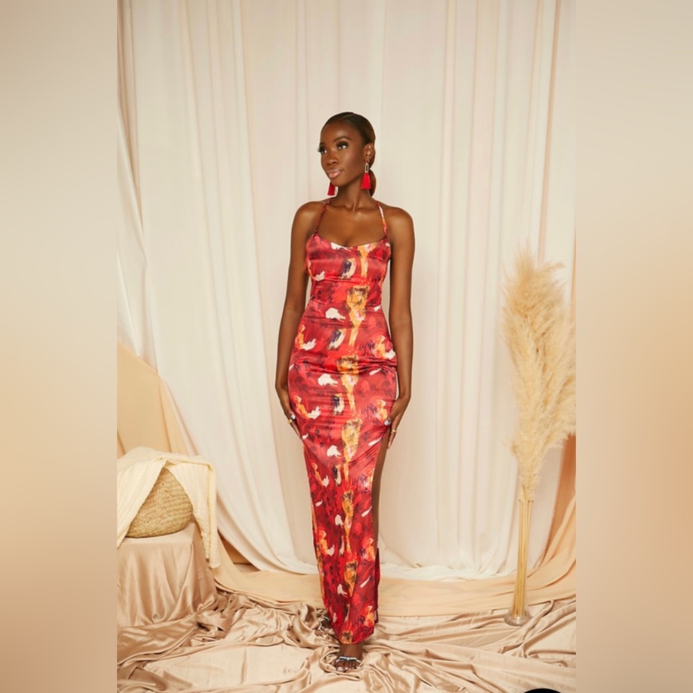 Rendoll Lagos Red Side-slit dress